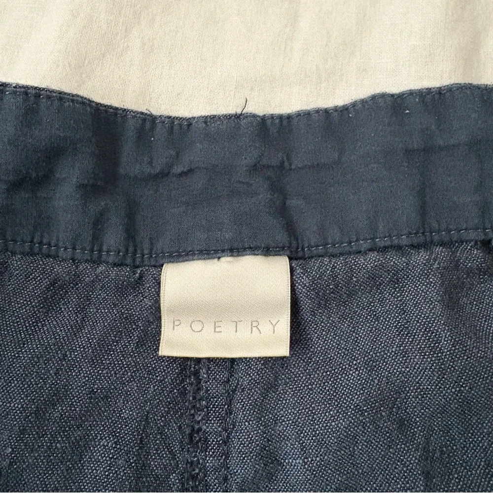 Poetry Tailored Trousers V784 Washed Navy Blue 100% Linen Pants Size 14 cropped - Picture 3 of 6